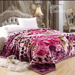 Sumptuous Peony Leopard Printing Coral Fleece Blanket