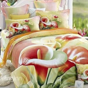 Fresh Yellow Calla Lily Print 4-Piece Duvet Cover Sets