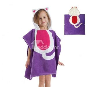 Lovely Purple Cat Kids Cape Bath Towel