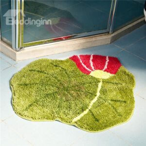 Graceful Soft Shaggy Non Slip Lotus Pattern Bath Rug