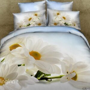 Elegant White Daisy Print Cotton Fitted Sheet