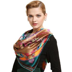 Auspicious Clouds Print Green Mulberry Silk Square Scarf