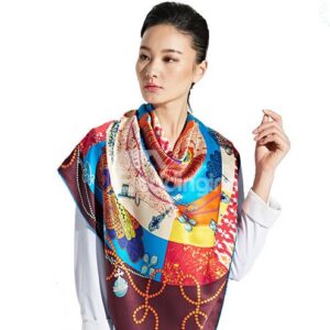 Noble Burgundy Jewelry Print Mulberry Silk Square Scarf