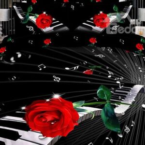 Red Rose with Piano Design 2-Piece Pillow Cases