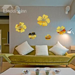 Gorgeous 3D Flower Mirror 4-Color 1-Set Removable Wall Sticker