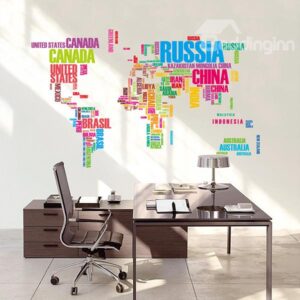 Creative Colorful Letters World Map Removable Wall Sticker