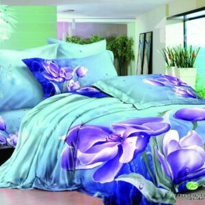 Elegant Purple Flowers Print Cotton Fitted Sheet