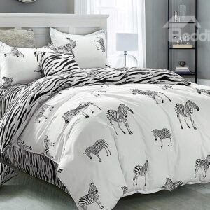 Unique Zebra Print 4-Piece Cotton Duvet Cover Sets