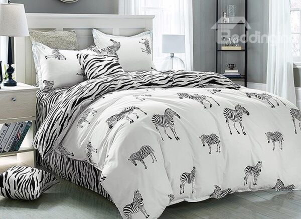 Unique Zebra Print 4-Piece Cotton Duvet Cover Sets