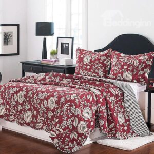 Exquisite Korean Pastoral Style Flowers Print Red Bed in a Bag