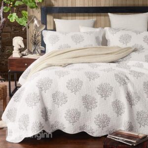 Fresh Concise Coral Print White Cotton Bed in a Bag