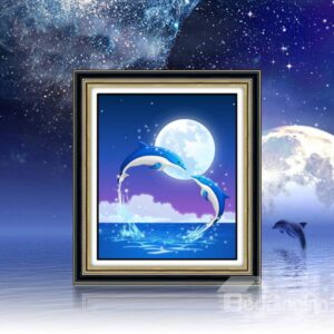 Gorgeous Dolphins in Full Moon DIY Diamond Stickers