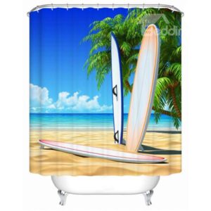 Vivid 3D Coconut Trees and Skateboard Print Shower Curtain