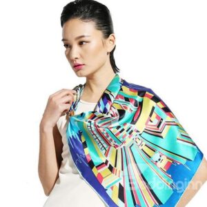 Beautiful Blue Geometric Patterns Mulberry Silk Soft Square Scarf