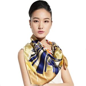 Deluxe Yellow Geometric Patterns Mulberry Silk Square Scarf