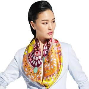 Deluxe Gems and Pearls Print Mulberry Silk Yellow Square Scarf