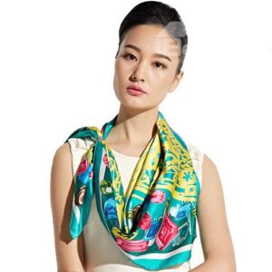 Fabulous Colorful Jewels Mulberry Silk Green Square Scarf