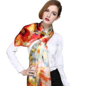 Floral Patterns Orange Mulberry Silk Long Scarf