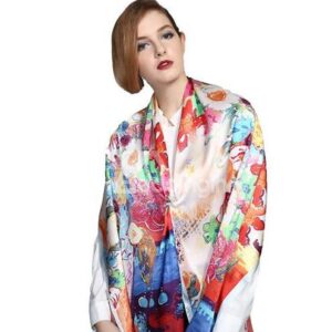 Colorful Magic Flowers Print Mulberry Silk Long Scarf