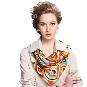 Orange Mysterious Animal Dizzy Pattern Beautiful Square Silk Scarf