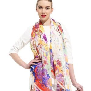 Light Purple Flowers Print Cover Up Mulberry Silk Long Scarf