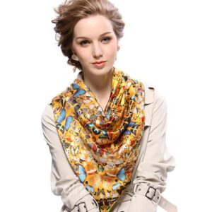 Beautiful Graceful Butterflies Print Mulberry Silk Yellow Square Scarf
