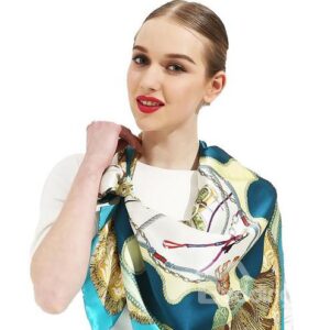 Graceful Gorgeous Blue Ribbons and Tassels Print Mulberry Silk Square Scarf