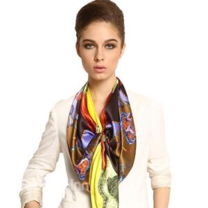 Deluxe Chic Yellow Ribbons and Tassels Print Mulberry Silk Square Scarf