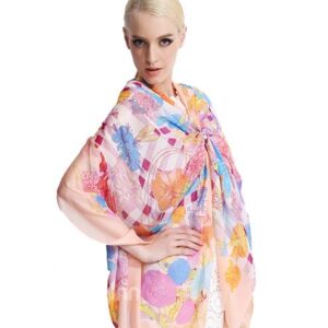 Lovely Various Pink Flowers Print Mulberry Silk Long Scarf