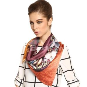 Deluxe Beautiful Flowers and Jewels Print Mulberry Silk Square Scarf