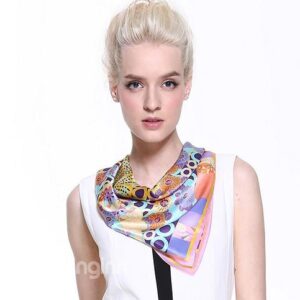 Chic Pink Circles and Floral Patterns Mulberry Silk Square Scarf