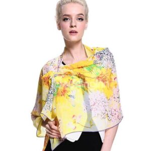 Beautiful Yellow Flowers Print Mulberry Silk Long Scarf