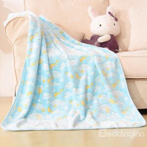Light Blue Moon and Cloud Pattern Baby Blanket