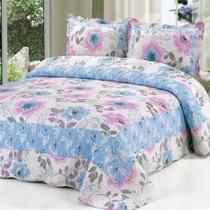 Pink & Blue Flowers American Pastoral Style 3-Piece Bed in a Bag