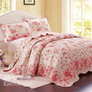 Romantic Sweet Pink Flower Print 3-Piece Cotton Bed in a Bag