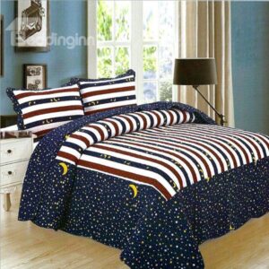 Stars Moon with Classical Stripe Print Cozy Cotton Bed in a Bag