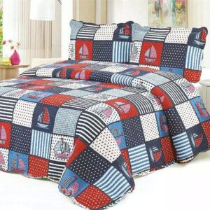 100% Cotton Modern Plaid Sail Boat Print 3-Piece Bed in a Bag