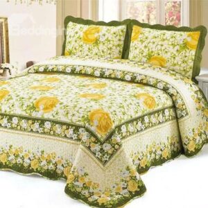 Graceful Yellow Rose Print Soft Cotton 3-Piece Bed in a Bag
