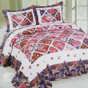 Flowers in Plaid Design 3-Piece Cotton Bed in a Bag