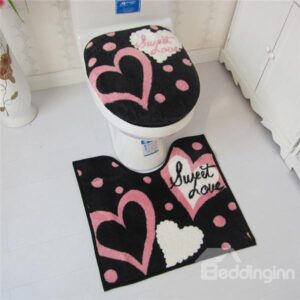 Romantic Pink Heart Print Toilet Seat Cover and Rug Set