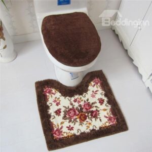 Soft and Warm Floral Print 3-piece Toilet Seat Cover and Rug Set