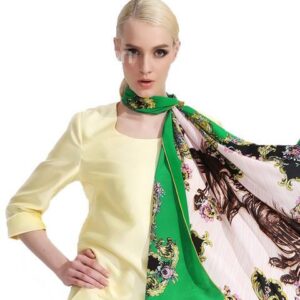 Deluxe Baroque Green Horse Patterns Mulberry Soft Silk Square Scarf
