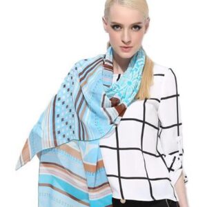 Blue And Brown Stripes Patterns Mulberry Silk Long Scarf