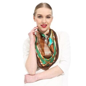 Deluxe Brown Luggage Boxes and Belts Patterns Mulberry Silk Square Scarf