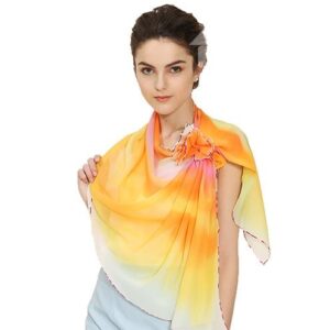 Stylish Gradient Yellow And Contra Trim Mulberry Silk Long Scarf