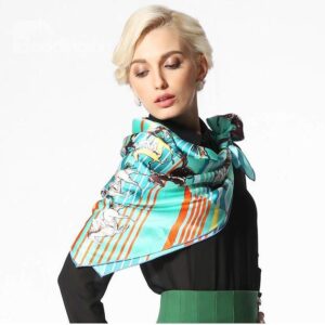 Green Racing Horse Knights Silk Beautiful Square Scarf