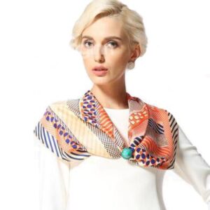 Classic Orange Dots and Strap Design Silk Beautiful Square Scarf