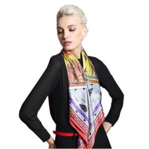 Feather Chain and Crown Party Yellow Beautiful Square Silk Scarf