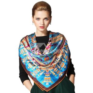 Fantastic Blue Fresco Picture Beautiful Square Mulberry Silk Scarf