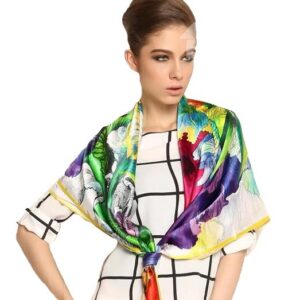 Gorgeous Colorful Lively Butterfly With Flower Beautiful Square Silk Scarf